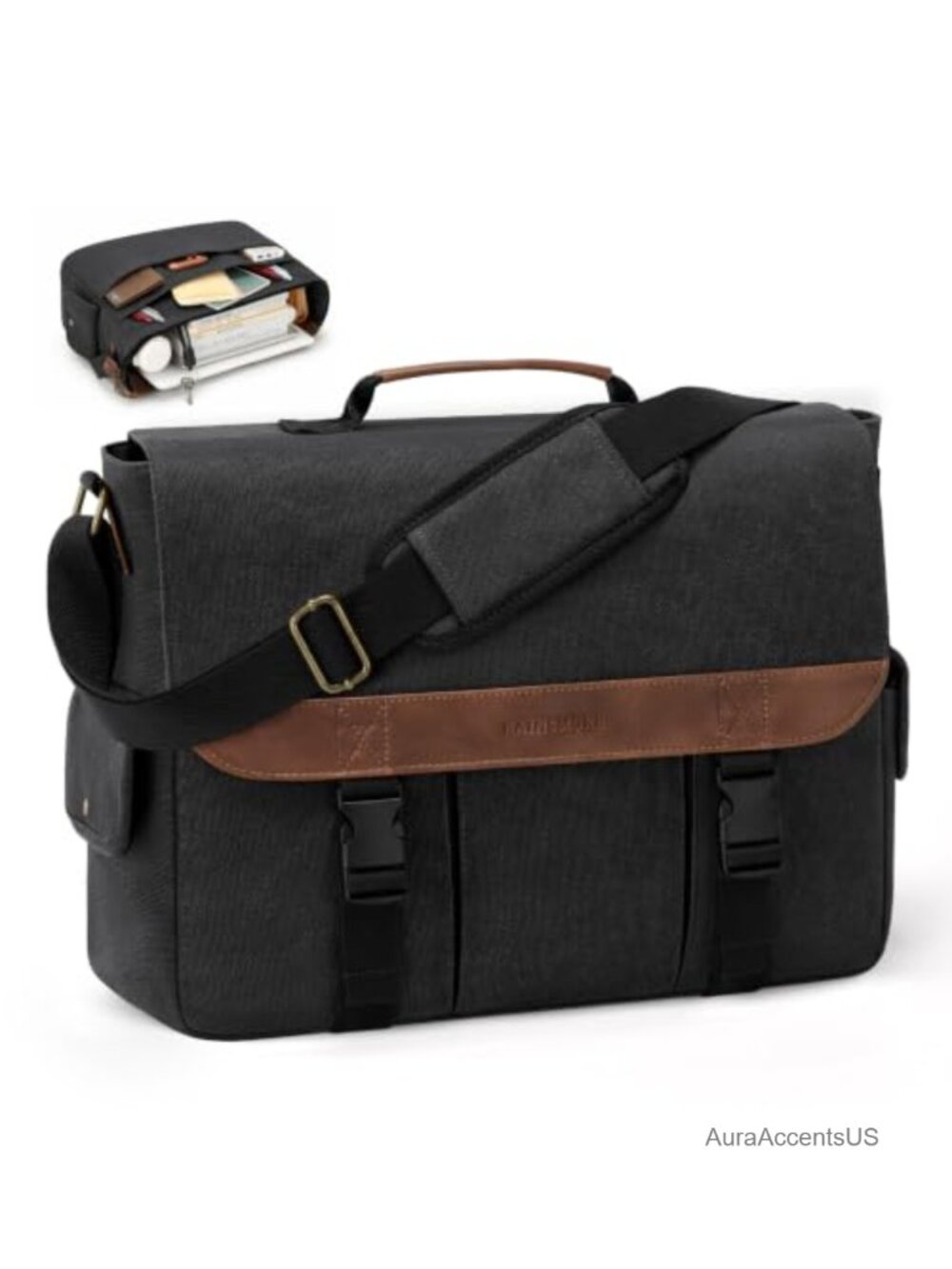 Canvas Messenger Bag Water Resistant Laptop Bag 15.6-17.3 inch 21-Pocket